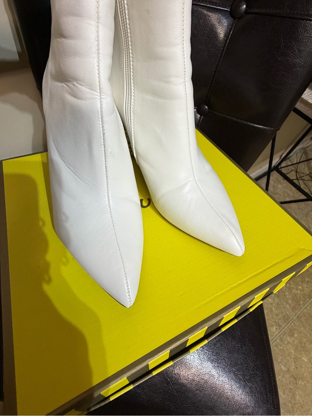 Women's White Pointed-Toe Leather Ankle Booties